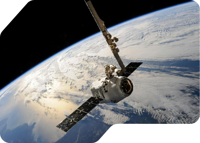 A view of the space station against a backdrop of stars and Earth