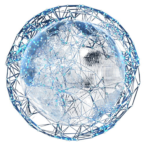 Earth surrounded by a network of interconnected lines and dots