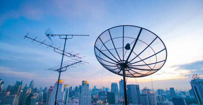 small satellite antenna in an urban place